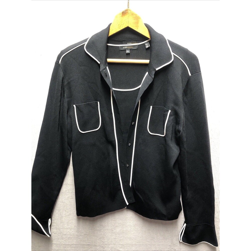 BCBG Maxazria Cardigan Tank Set Womens XL Black White Western Officecore 2PC